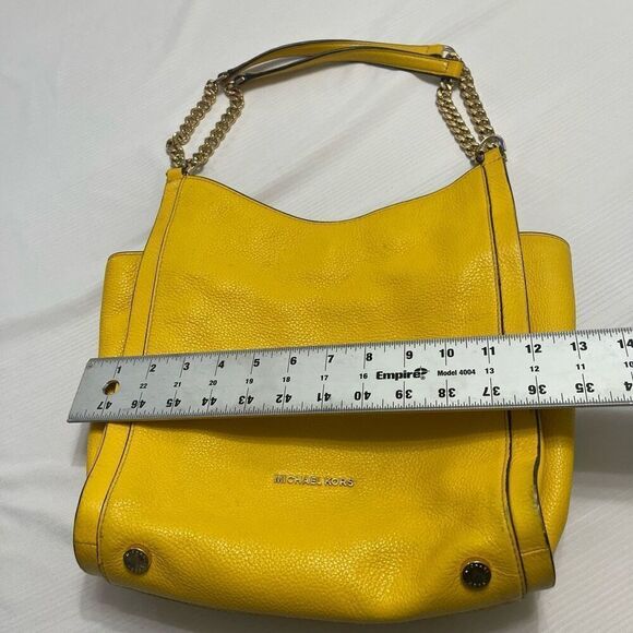 Michael Kors Newbury Yellow Pebbled Leather Shoulder Bag Purse Handbag - Picture 7 of 15